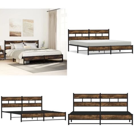 Giroletto senza Materaso in Metallo Rovere Fumo 193x203 cm - Letto con testiera - Letto senza materasso