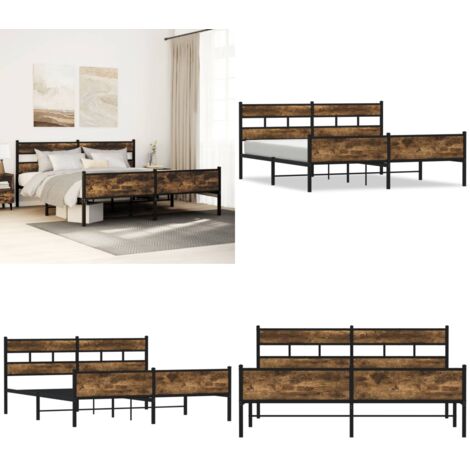 Giroletto senza Materaso in Metallo Rovere Fumo 193x203 cm - Letto con testiera - Letto senza materasso