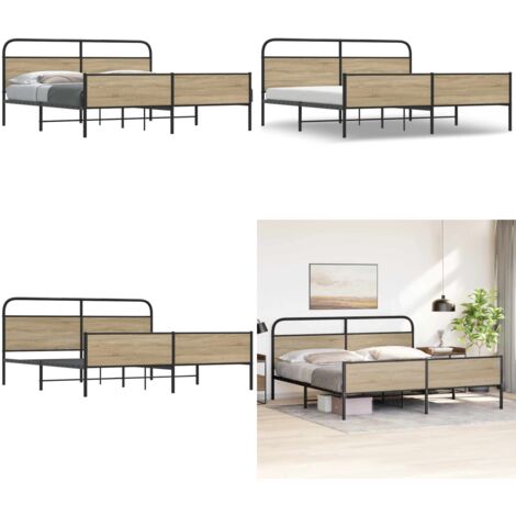 Giroletto senza Materaso in Metallo Rovere Fumo 193x203 cm - Letto in acciaio - Testiera per letto
