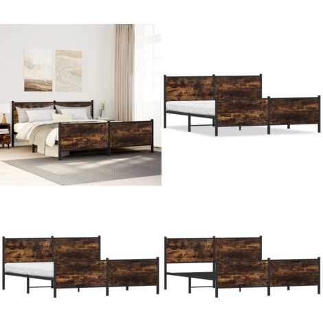 Giroletto senza Materaso in Metallo Rovere Fumo 200x200 cm - Letto con testiera - Letto con pediera