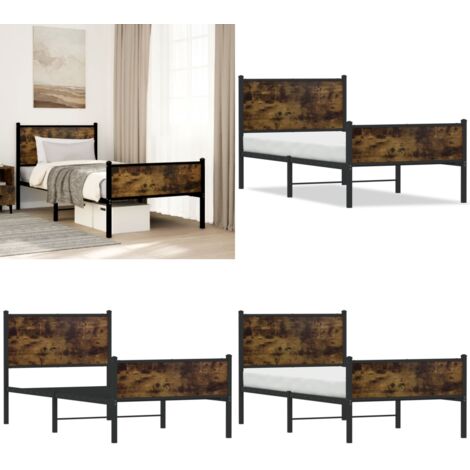 Giroletto senza Materaso in Metallo Rovere Fumo 90x190 cm - Letto con testiera - Letto con pediera