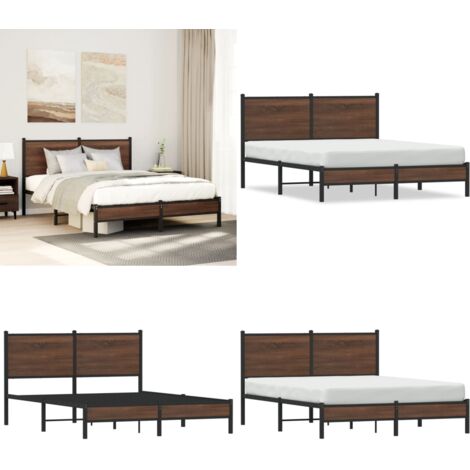 Giroletto senza Materaso in Metallo Rovere Marrone 150x200 cm - Letto con struttura in acciaio - Letto senza materasso