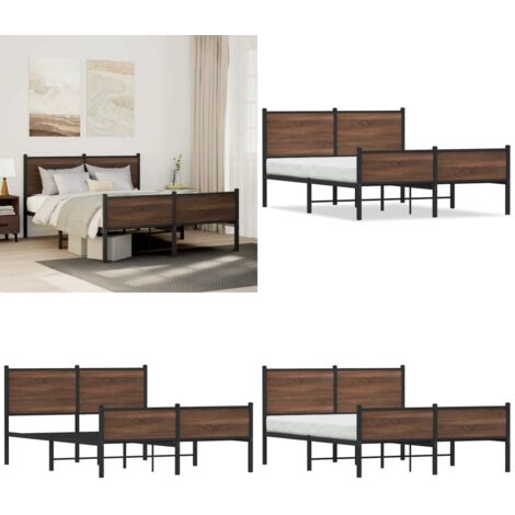 Giroletto senza Materaso in Metallo Rovere Marrone 150x200 cm - Letto con testiera - Letto con pediera