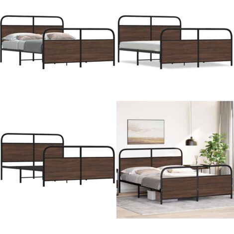 Giroletto senza Materaso in Metallo Rovere Marrone 160x200 cm - Letto con testiera - Letto con pediera