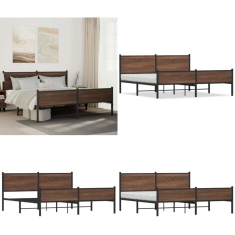 Giroletto senza Materaso in Metallo Rovere Marrone 160x200 cm - Letto con testiera - Letto con pediera