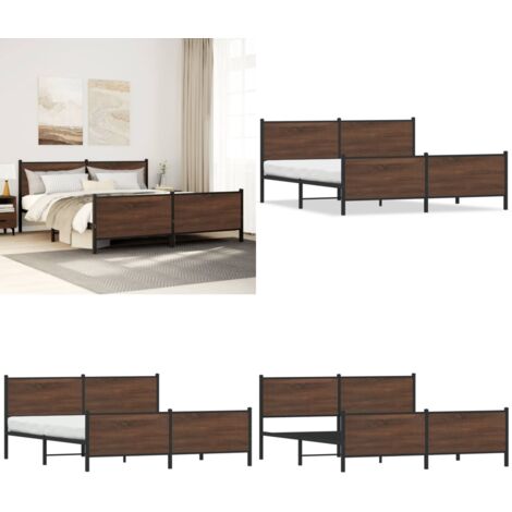 Giroletto senza Materaso in Metallo Rovere Marrone 193x203 cm - Letto con testiera - Letto con pediera