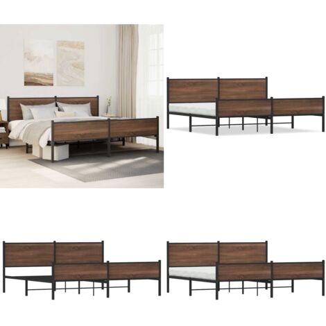 Giroletto senza Materaso in Metallo Rovere Marrone 193x203 cm - Letto con testiera - Letto con pediera