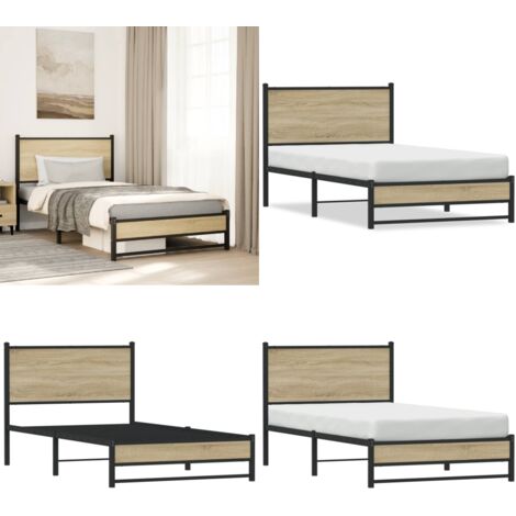Giroletto senza Materaso in Metallo Rovere Sonoma 100x190 cm - Letto in acciaio - Letto con supporto