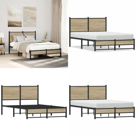 Giroletto senza Materaso in Metallo Rovere Sonoma 120x200 cm - Letto con struttura in acciaio - Letto con doghe in metallo