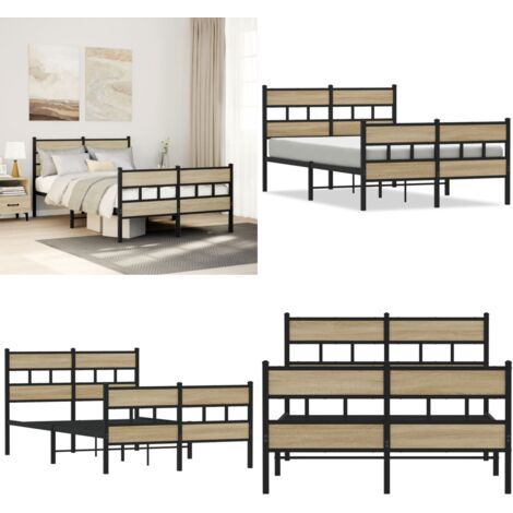 Giroletto senza Materaso in Metallo Rovere Sonoma 120x200 cm - Letto con testiera - Letto con base a doghe