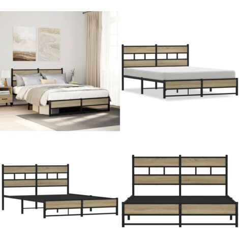 Giroletto senza Materaso in Metallo Rovere Sonoma 135x190 cm - Letto in acciaio - Letto con struttura robusta