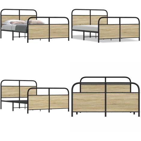 Giroletto senza Materaso in Metallo Rovere Sonoma 140x190 cm - Letto con testiera - Letto con pediera