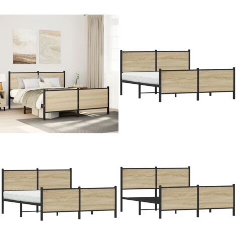 Giroletto senza Materaso in Metallo Rovere Sonoma 140x200 cm - Letto con testiera - Letto con pediera