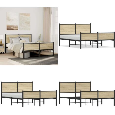 Giroletto senza Materaso in Metallo Rovere Sonoma 150x200 cm - Letto con testiera - Letto con pediera
