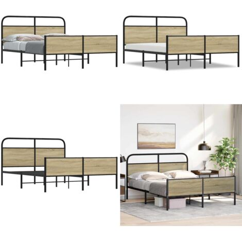 Giroletto senza Materaso in Metallo Rovere Sonoma 150x200 cm - Letto in acciaio - Letto con testiera