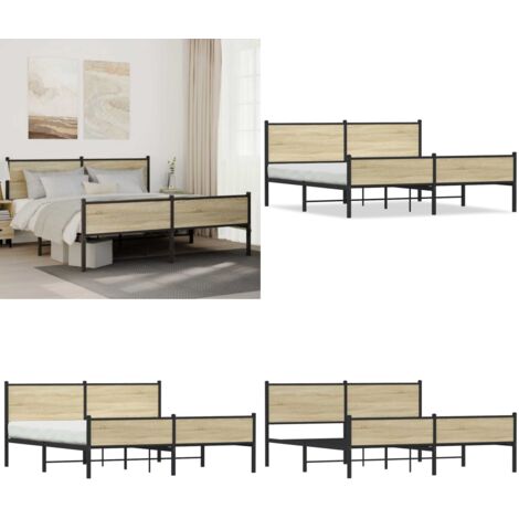 Giroletto senza Materaso in Metallo Rovere Sonoma 160x200 cm - Letto con testiera - Letto con pediera
