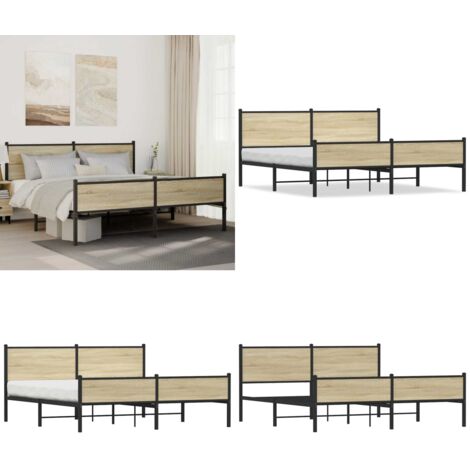 Giroletto senza Materaso in Metallo Rovere Sonoma 180x200 cm - Letto con testiera - Letto senza materasso