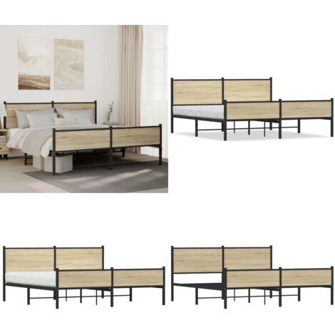 Giroletto senza Materaso in Metallo Rovere Sonoma 183x213 cm - Letto con testiera - Letto con pediera