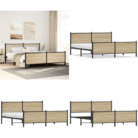 Giroletto senza Materaso in Metallo Rovere Sonoma 183x213 cm - Letto con testiera - Letto con pediera