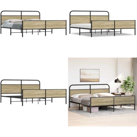Giroletto senza Materaso in Metallo Rovere Sonoma 183x213 cm - Letto con testiera - Letto con pediera