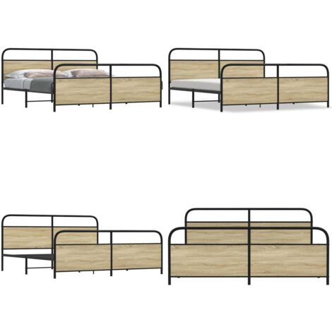 Giroletto senza Materaso in Metallo Rovere Sonoma 183x213 cm - Letto in acciaio - Letto con testiera