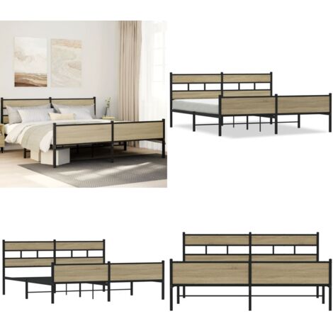 Giroletto senza Materaso in Metallo Rovere Sonoma 193x203 cm - Letto in acciaio - Giroletto senza materasso