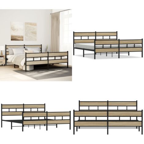 Giroletto senza Materaso in Metallo Rovere Sonoma 200x200 cm - Letto con testiera - Letto con pediera