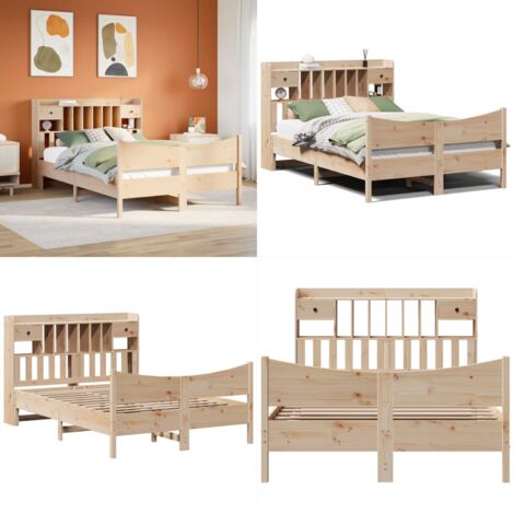 Giroletto senza Materasso 140x200 cm in Legno Massello di Pino - Letto con testiera - Letto con cassetti
