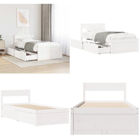 Giroletto senza Materasso Bianco 100x200 cm Legno Massello Pino - Cassetti letto - Letto con cassetti