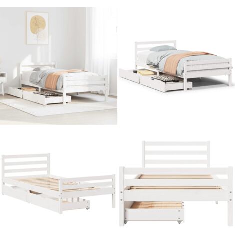 Giroletto senza Materasso Bianco 100x200 cm Legno Massello Pino - Letto con cassetti - Letto in legno massello
