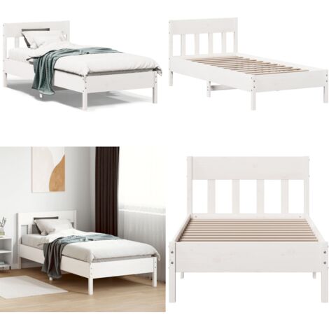 Giroletto senza Materasso Bianco 100x200 cm Legno Massello Pino - Letto con testata in legno - Letto senza materasso
