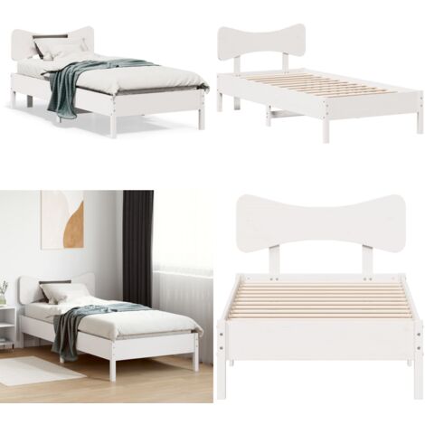 Giroletto senza Materasso Bianco 100x200 cm Legno Massello Pino - Letto in legno - Letto con testiera