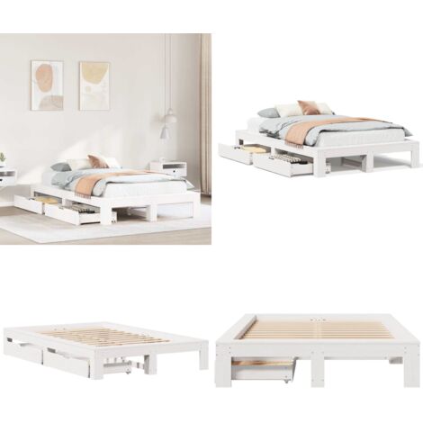Giroletto senza Materasso Bianco 120x200 cm Legno Massello Pino - Letto con rete a doghe - Cassetto sotto letto