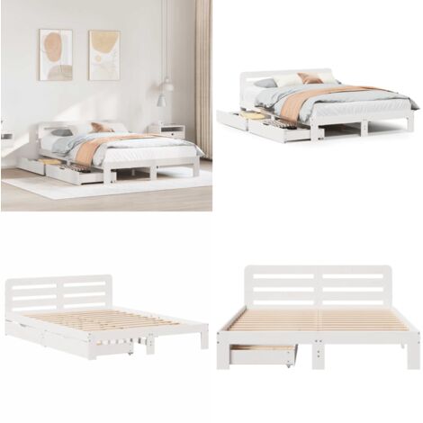 Giroletto senza Materasso Bianco 150x200 cm Legno Massello Pino - Letto con cassetto - Cassetto sotto letto
