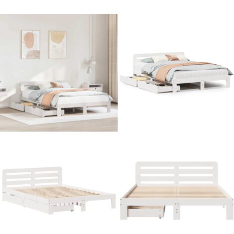 Giroletto senza Materasso Bianco 160x200 cm Legno Massello Pino - Letto con cassetto - Cassetto sotto letto