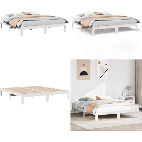 Giroletto senza Materasso Bianco 160x200 cm Legno Massello Pino - Letto con telaio in legno - Letto matrimoniale