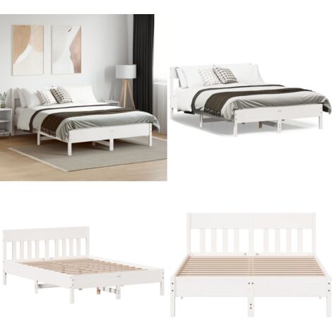 Giroletto senza Materasso Bianco 160x200 cm Legno Massello Pino - Letto in legno - Letto con materasso