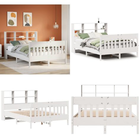 Giroletto senza Materasso Bianco 160x200 cm Legno Massello Pino - Testiera in legno - Letto con testiera