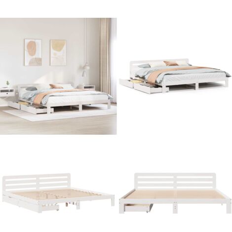 Giroletto senza Materasso Bianco 180x200 cm Legno Massello Pino - Letto con cassetto - Letto con base a doghe