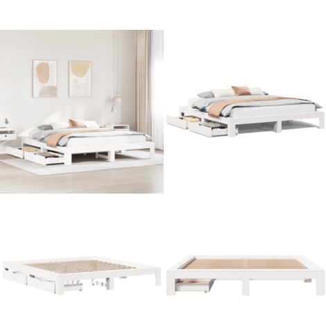 Giroletto senza Materasso Bianco 180x200 cm Legno Massello Pino - Letto con rete a doghe - Cassetto sotto letto