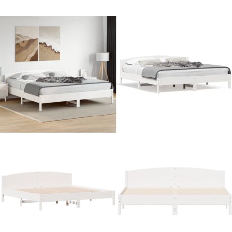 Giroletto senza Materasso Bianco 180x200 cm Legno Massello Pino - Letto con testata in legno - Letto senza materasso