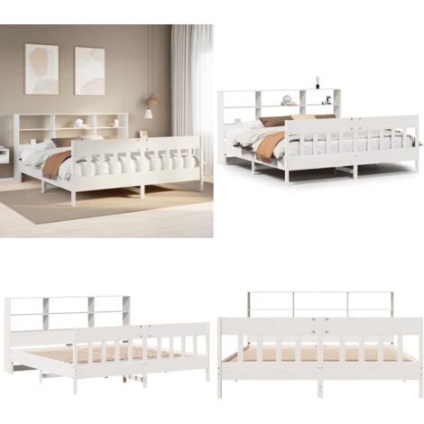Giroletto senza Materasso Bianco 180x200 cm Legno Massello Pino - Testiera in legno - Letto con testiera