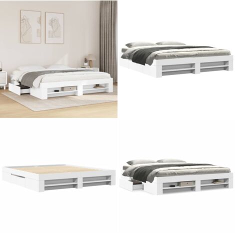 Giroletto senza Materasso Bianco 180x200 cm Legno Multistrato - Letto con cassetti - Letto con doghe