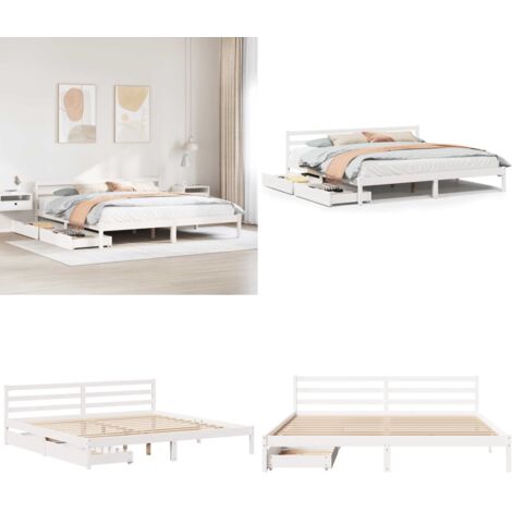 Giroletto senza Materasso Bianco 200x200 cm Legno Massello Pino - Letto con cassetti - Letto in legno massello