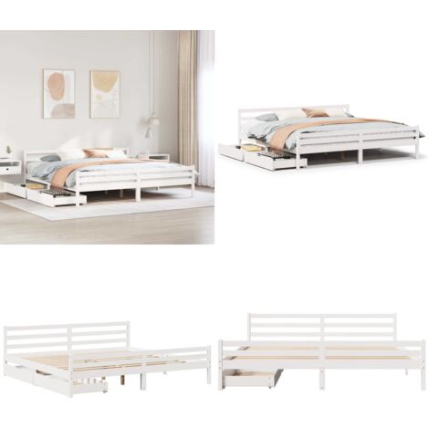 Giroletto senza Materasso Bianco 200x200 cm Legno Massello Pino - Letto con cassetti - Letto in legno massello