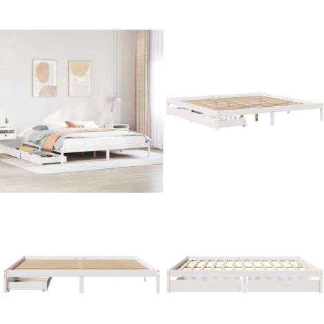 Giroletto senza Materasso Bianco 200x200 cm Legno Massello Pino - Letto con cassetti - Letto in legno massello