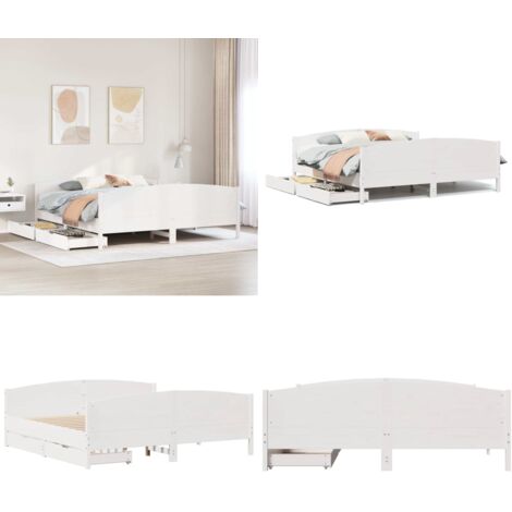 Giroletto senza Materasso Bianco 200x200 cm Legno Massello Pino - Letto con cassetto - Cassetto sotto letto