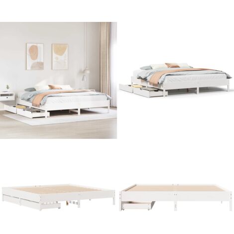 Giroletto senza Materasso Bianco 200x200 cm Legno Massello Pino - Letto con cassetto - Letto con base a doghe