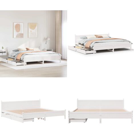 Giroletto senza Materasso Bianco 200x200 cm Legno Massello Pino - Letto con cassetto - Letto con base a doghe