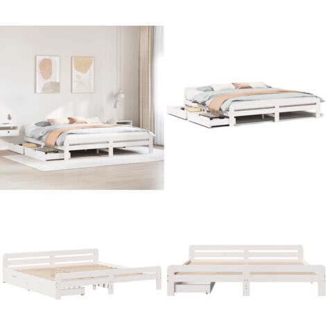 Giroletto senza Materasso Bianco 200x200 cm Legno Massello Pino - Letto con rete a doghe - Letto con cassetti